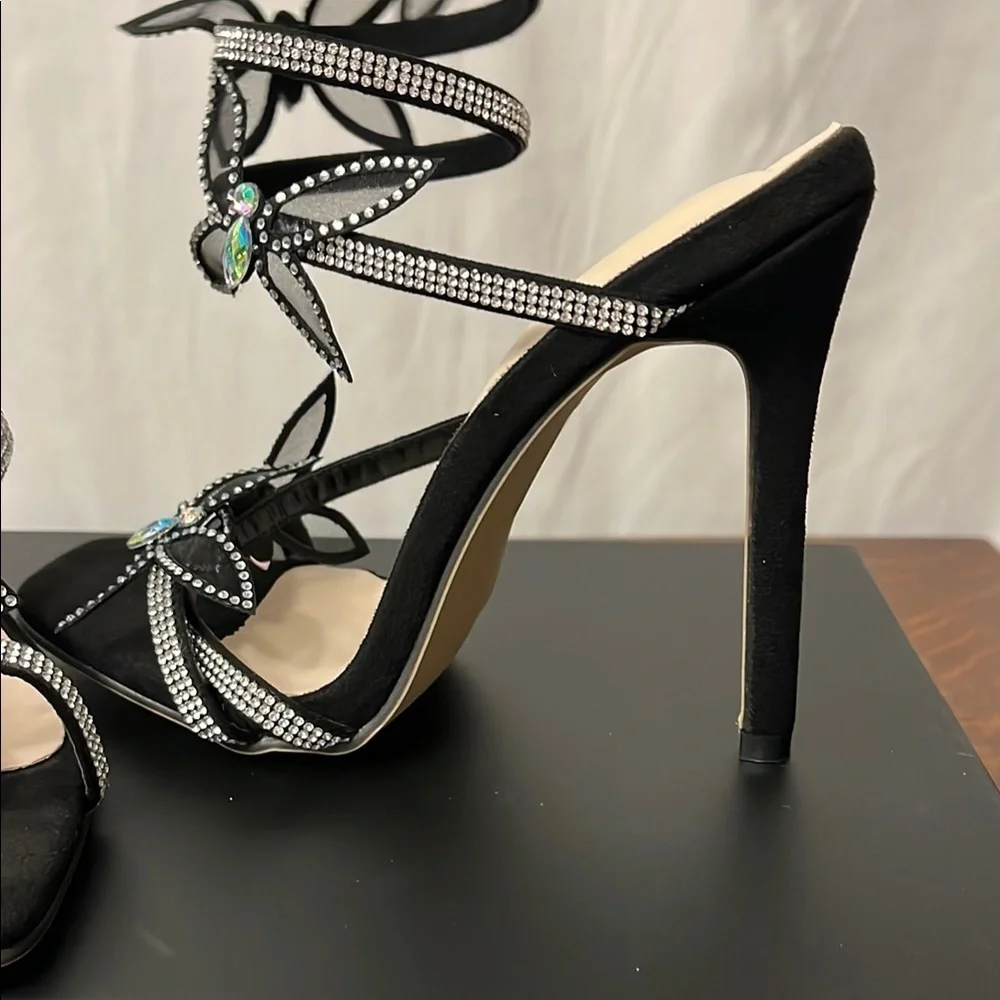 HOST PICK 🌺 Elegant Black Strappy Heels with Rhinestone Accents - Picture 7 of 9